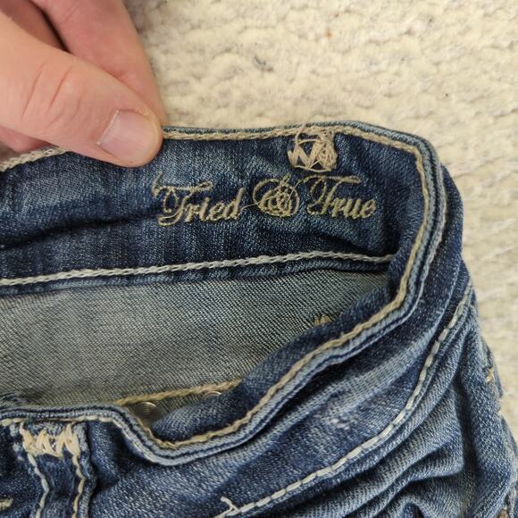 Cowgirl Tuff Bootcut Jeans 27 Tried True Bling Studs White Stitch Tall Stretch - Picture 8 of 9